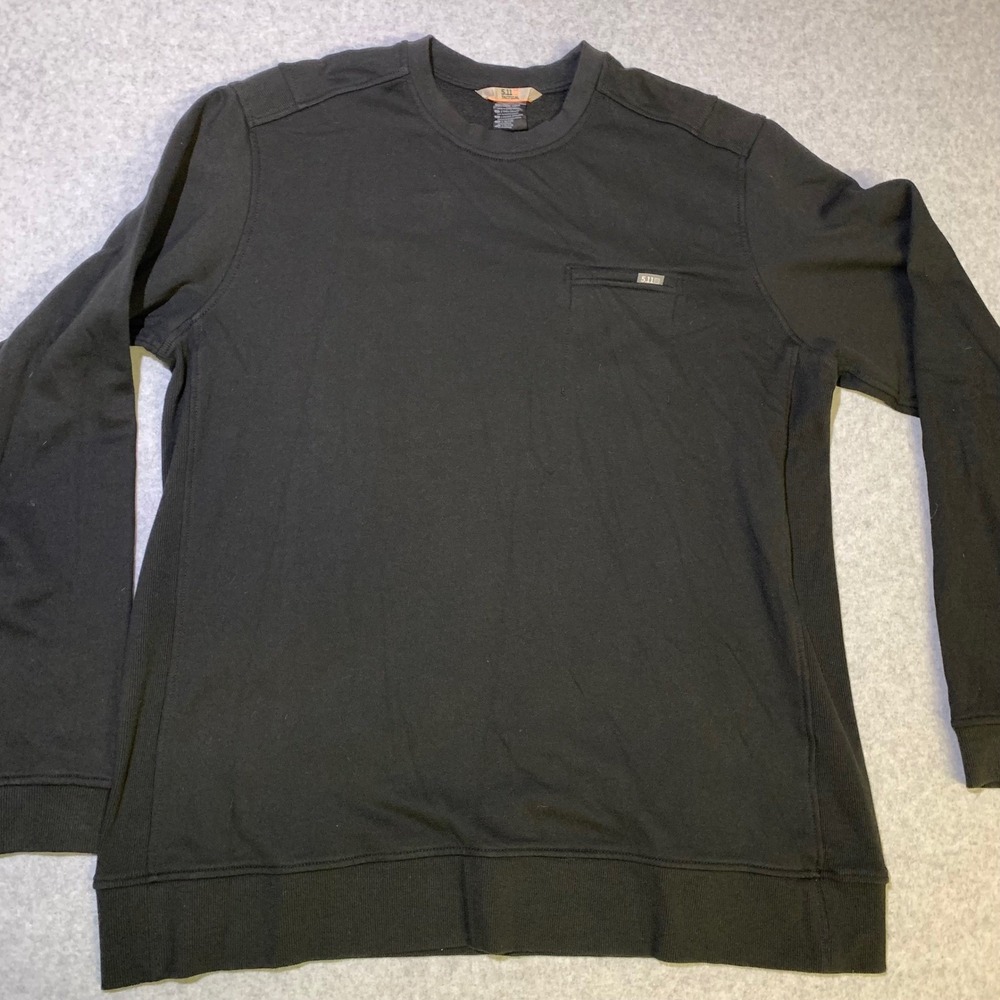 5.11 Tactical Sweatshirt Mens‎ 2XL Black Chest Pocket Crewneck Fleece Lined